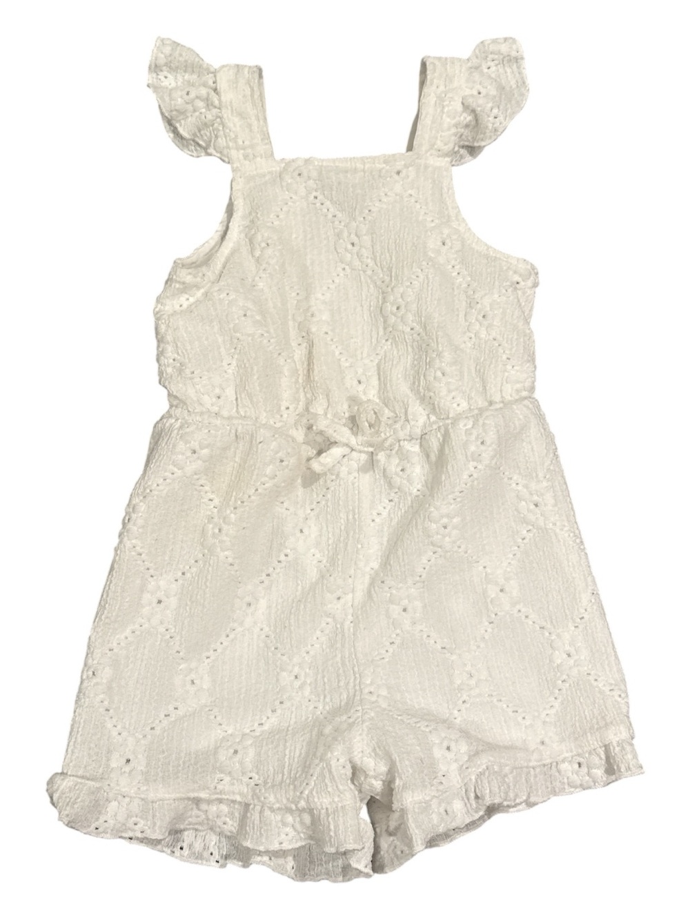 Primark Toddler Girls White Eyelet Lace Romper Dress Flutter Sleeve Sz 2-3 Years